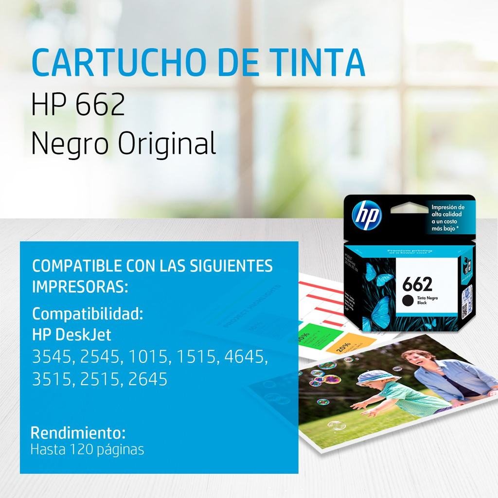 HP Cartucho de Tinta Negro #662 (CZ103Al)