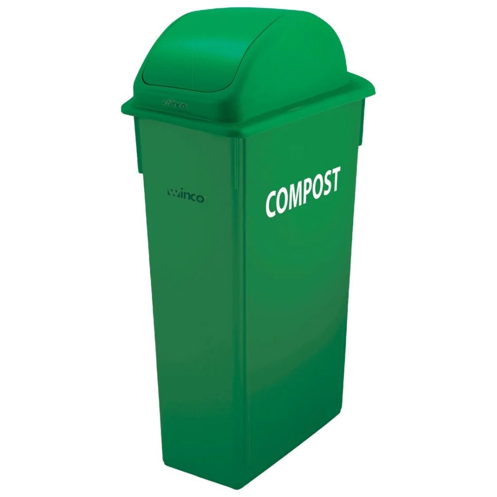 Winco Basurero sin Tapa Verde Letrero Compostable de 23Gal