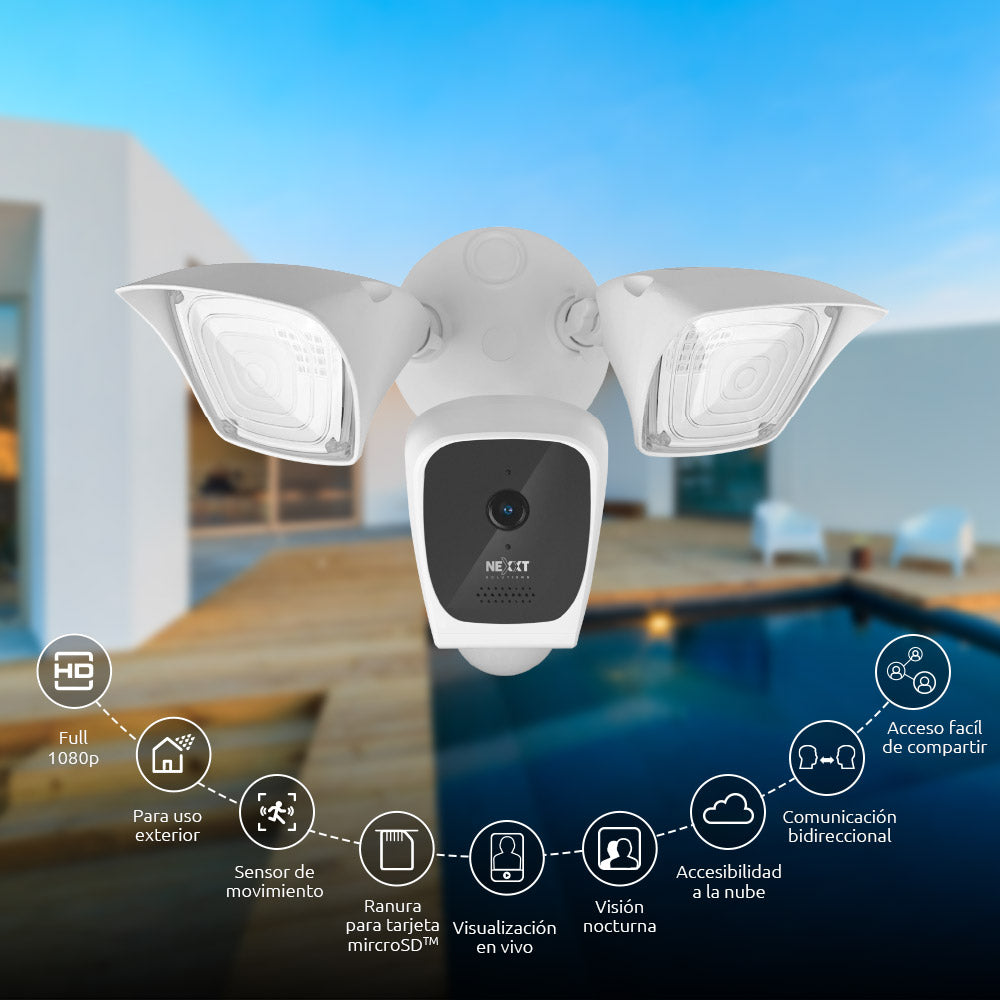 Nexxt Cámara inteligente Wi-Fi con Proyectores y Detector de Movimiento Integrados