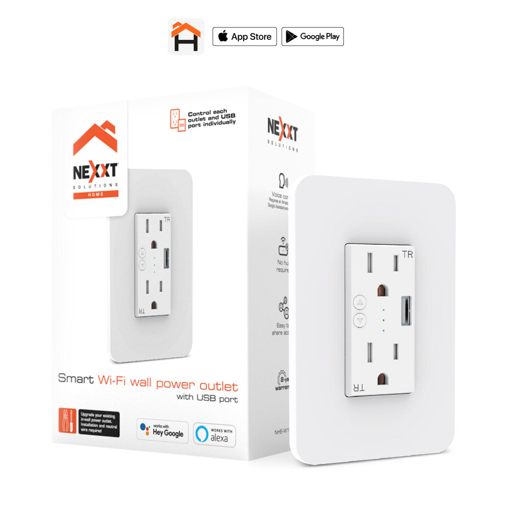Nexxt Tomacorriente de Pared Inteligente con Puerto USB y Conexión Wi-Fi