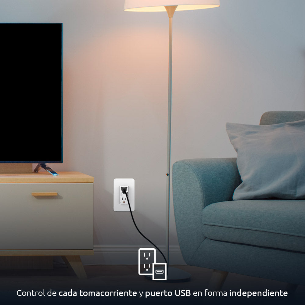 Nexxt Tomacorriente de Pared Inteligente con Puerto USB y Conexión Wi-Fi