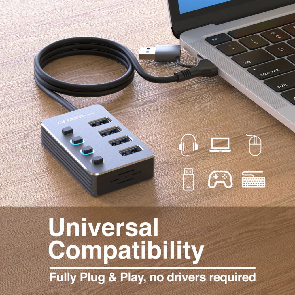 Argom Hub USB A+C a 4 Puertos USB