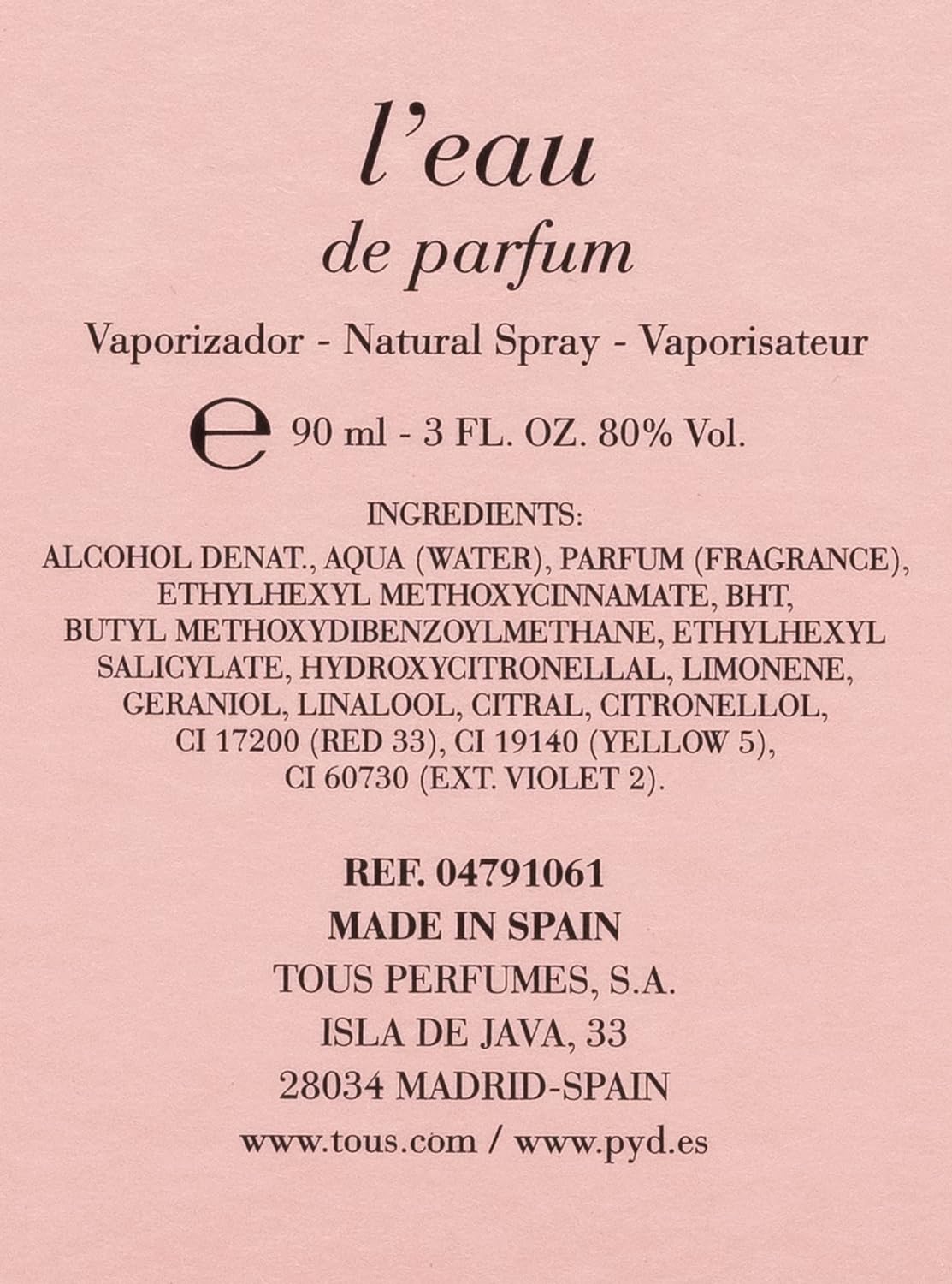 Perfume para Mujer Tous L'eau de Parfum, 90ML