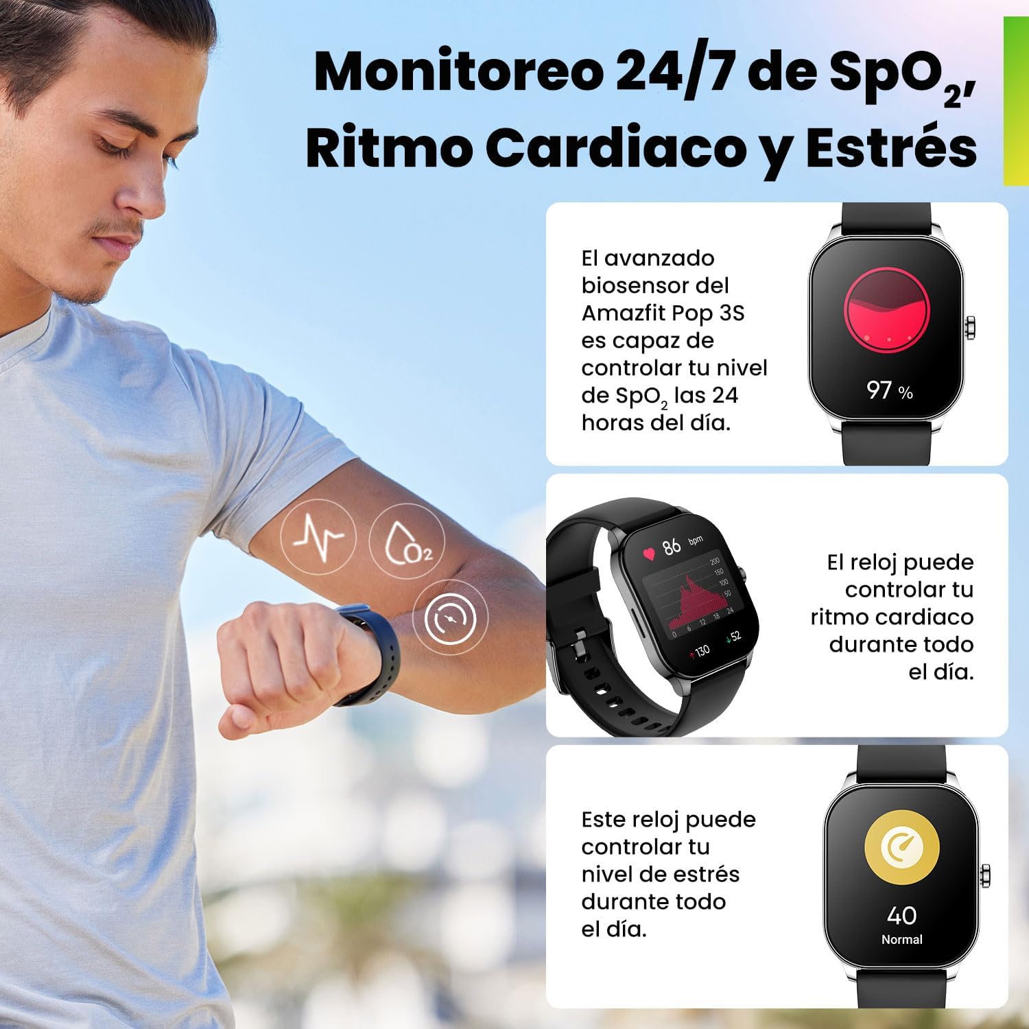 Amazon Reloj Inteligente Amazfit Pop 3S Negro