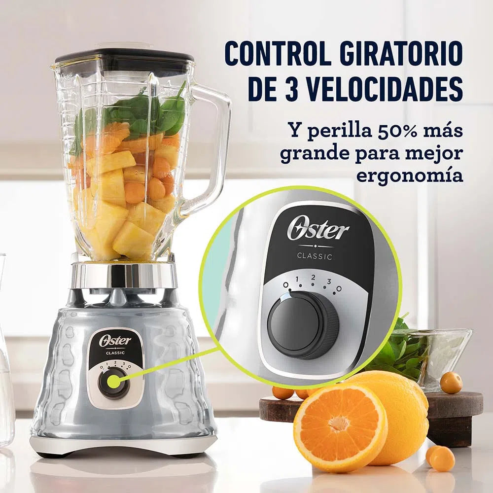 Oster Licuadora Cromada con Perilla Ergonómica de 3 Velocidades BLST4655