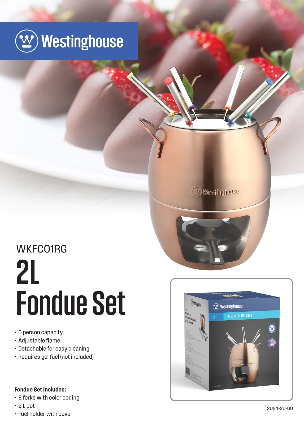 Westinghouse Juego de Fondue de Acero Inoxidable 2L, WH00199