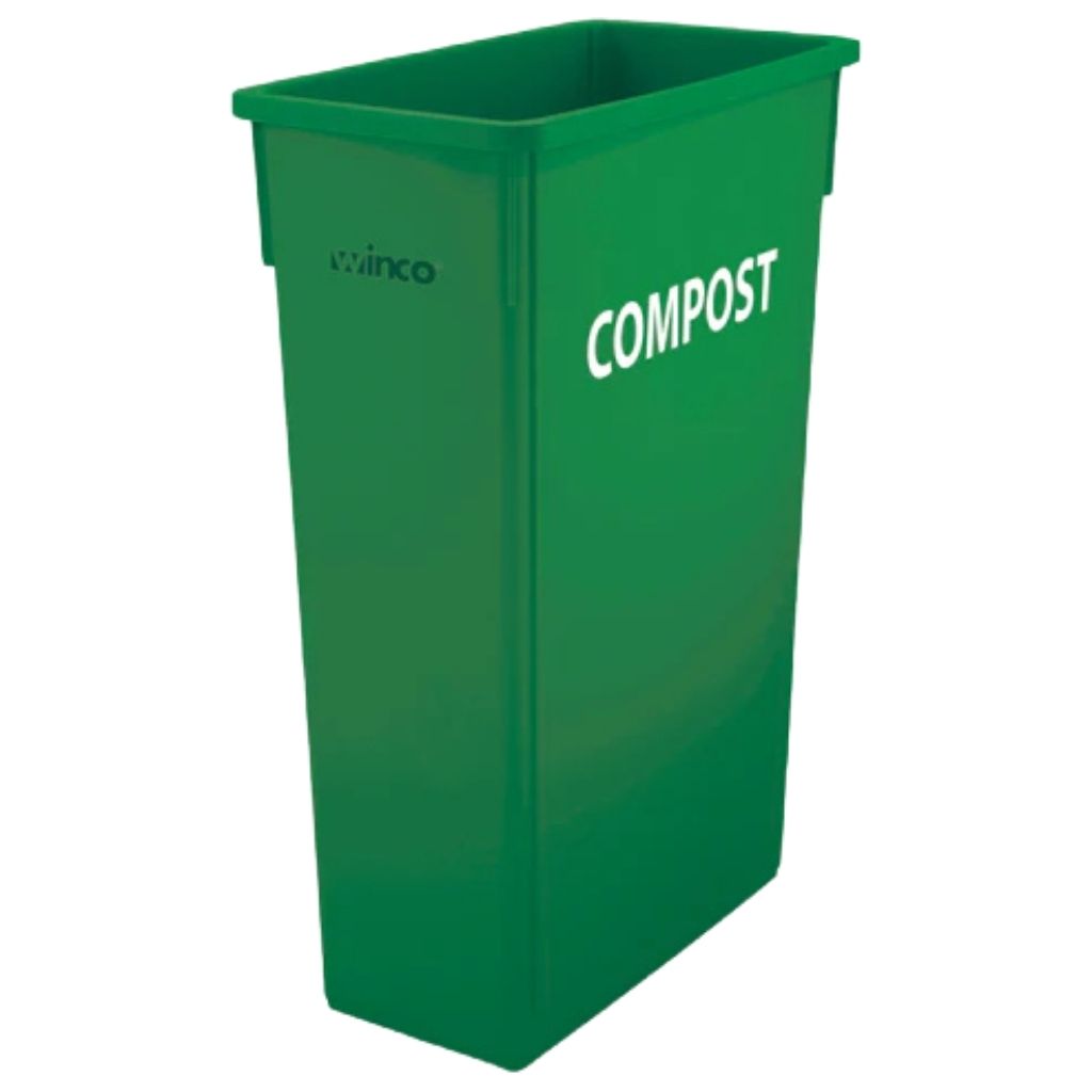 Winco Basurero sin Tapa Verde Letrero Compostable de 23Gal