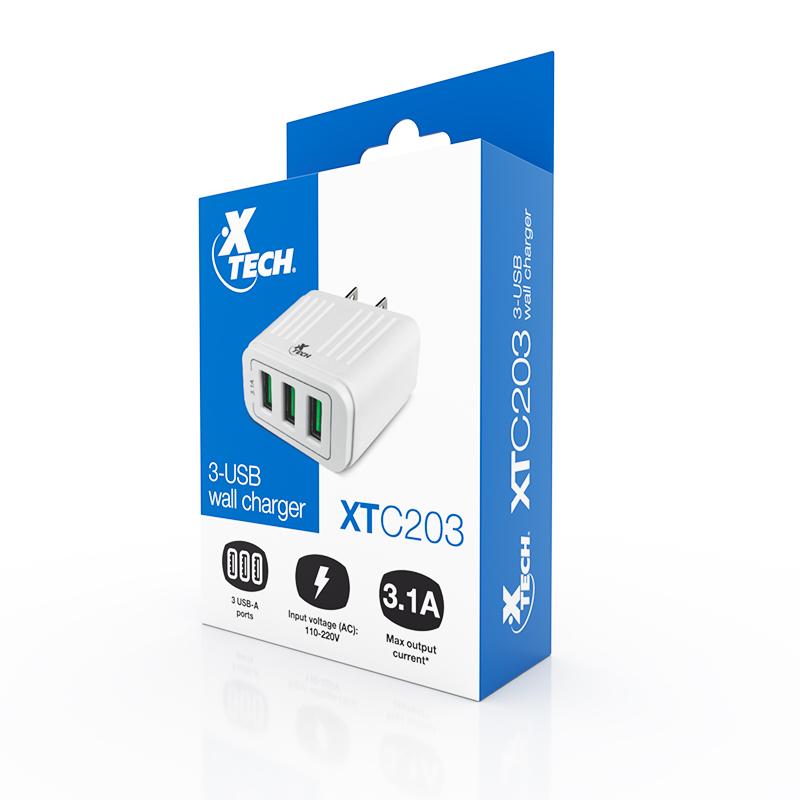 Xtech Cargador de Pared con 3 Salidas USB